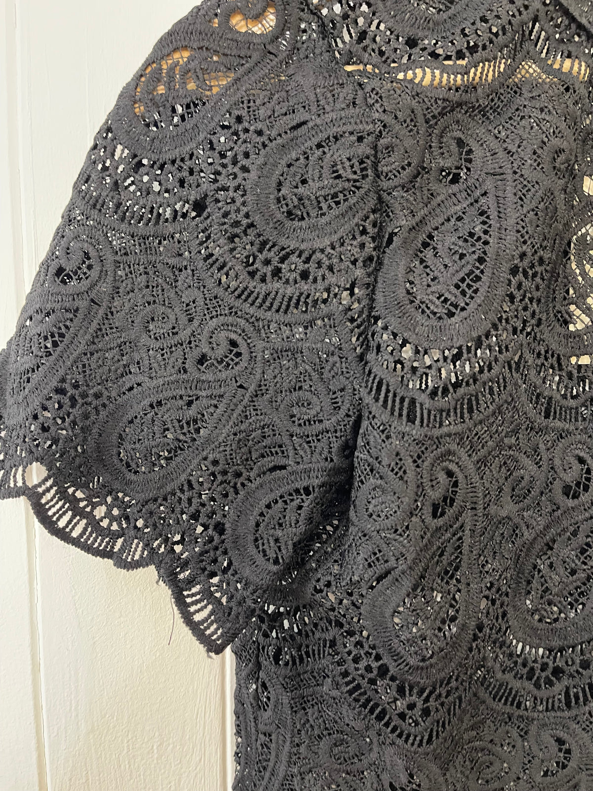 Lace Button Down Top Black