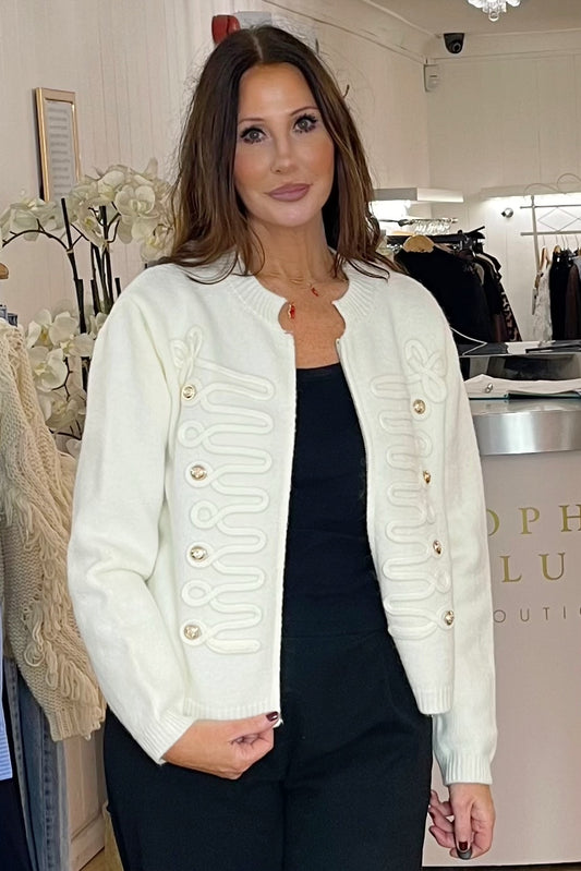 Military Style Cardigan Cream