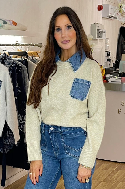 Denim Pocket Jumper (beige)