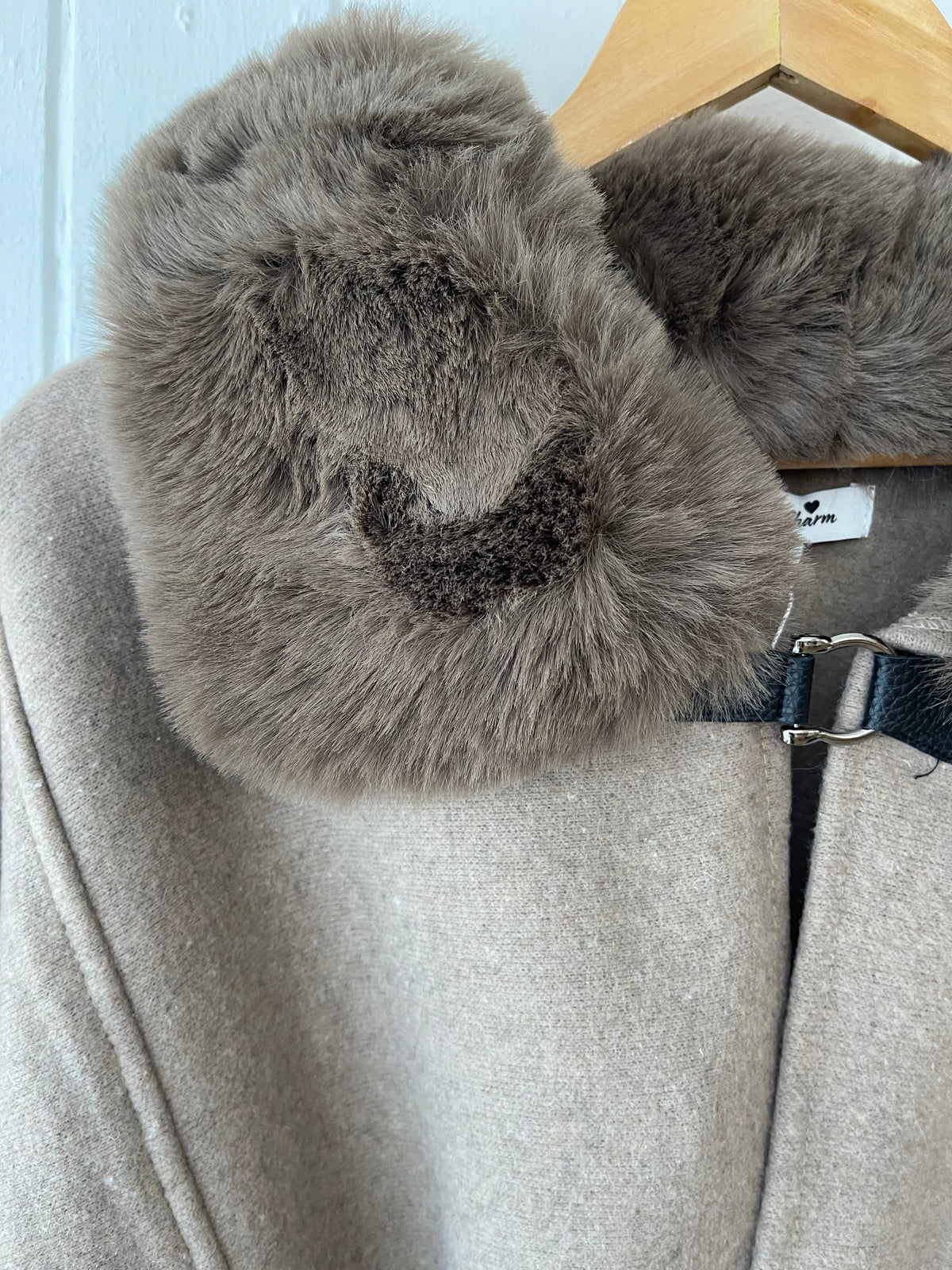 Faux Fur Cape & Belt Taupe