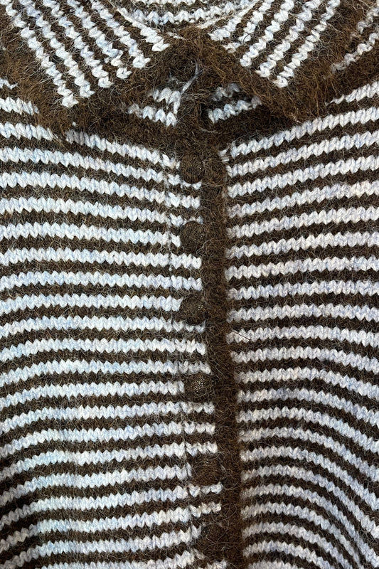 Soft Knit Cardi (Chocolate/Blue Stripe)