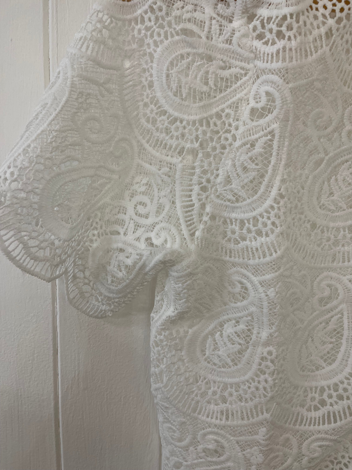Lace Button Down Top White