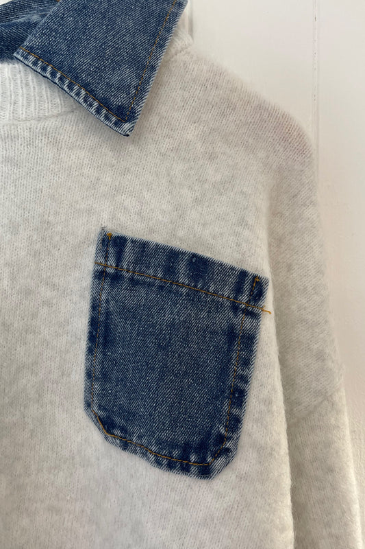 Denim Pocket Jumper (pale grey)