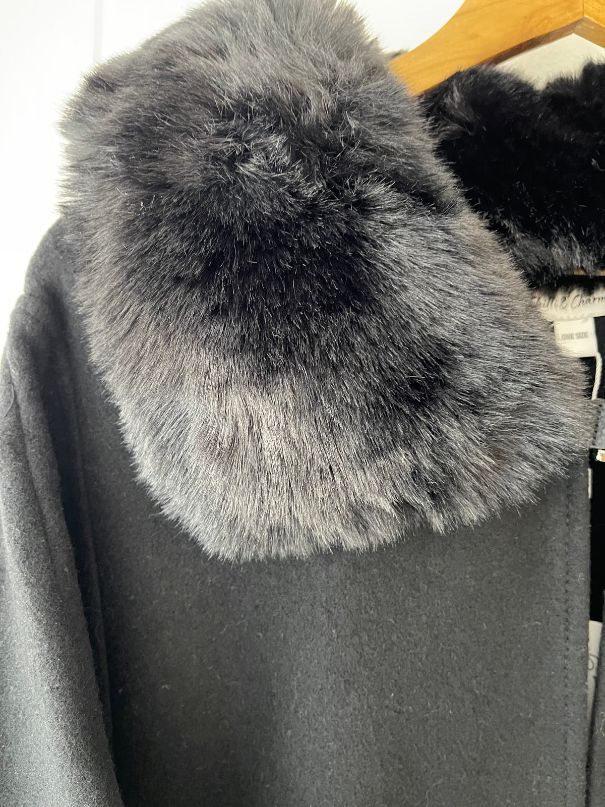 Faux Fur Cape & Belt Black