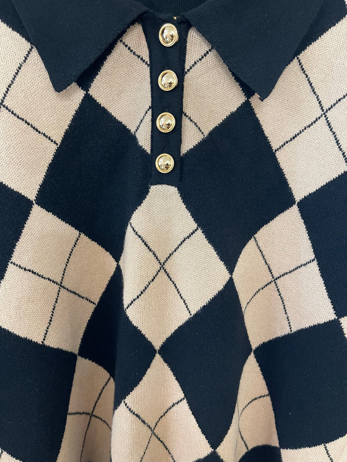 Argyle Knit Skirt And Sweater Set (Black)